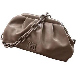 NWT Badgley Mischka Wrapped Frame Clutch‎ Taupe Chain Shoulder Bag Vegan